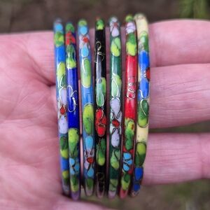 SOLD Lot Of 7 Cloisonne Enamel Colorful Floral Vintage Bangle Bracelet